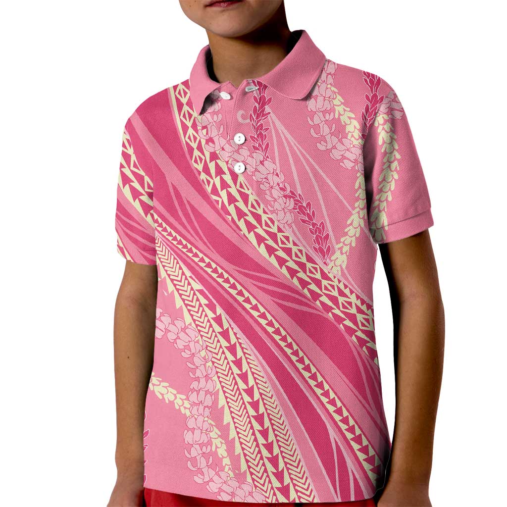 Polynesian Puakeniken Pikake Twisted Lei Kid Polo Shirt Rose Pink - Polynesian Pride