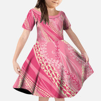 Polynesian Puakeniken Pikake Twisted Lei Kid Short Sleeve Dress Rose Pink - Polynesian Pride