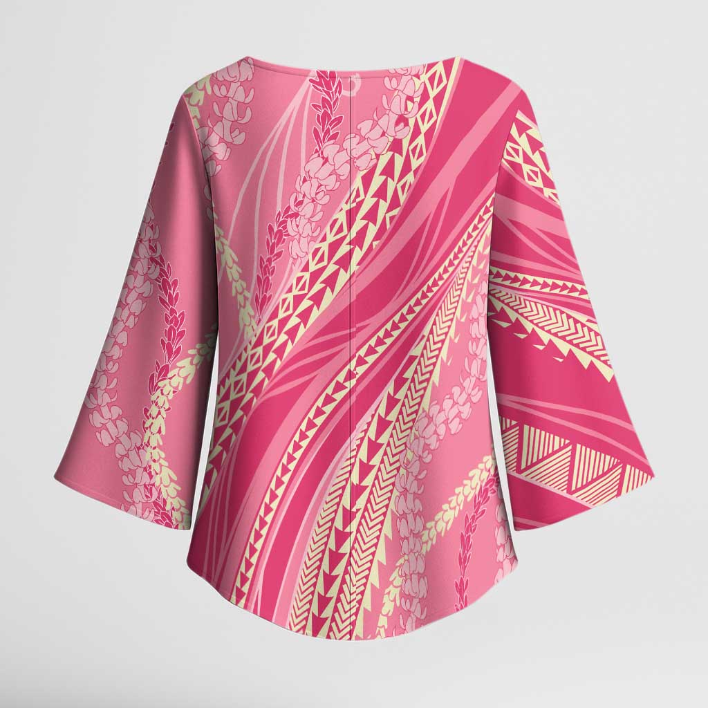 Polynesian Puakeniken Pikake Twisted Lei Kimono Sleeve Blouse Rose Pink - Polynesian Pride