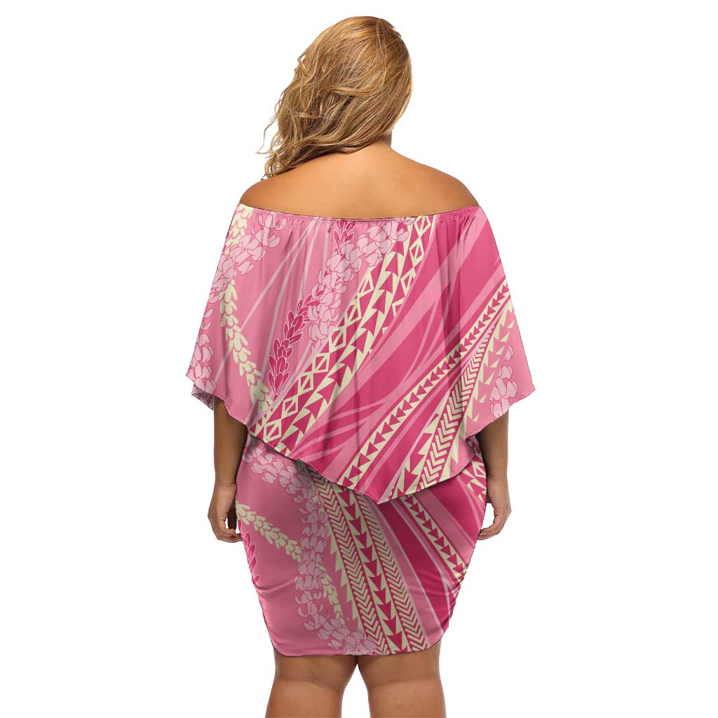 Polynesian Puakeniken Pikake Twisted Lei Off Shoulder Short Dress Rose Pink - Polynesian Pride