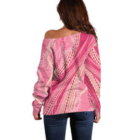Polynesian Puakeniken Pikake Twisted Lei Off Shoulder Sweater Rose Pink - Polynesian Pride