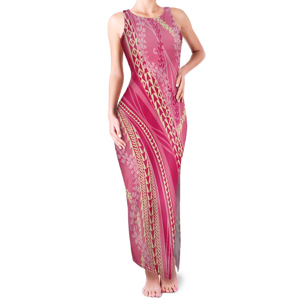 Polynesian Puakeniken Pikake Twisted Lei Tank Maxi Dress Rose Pink - Polynesian Pride