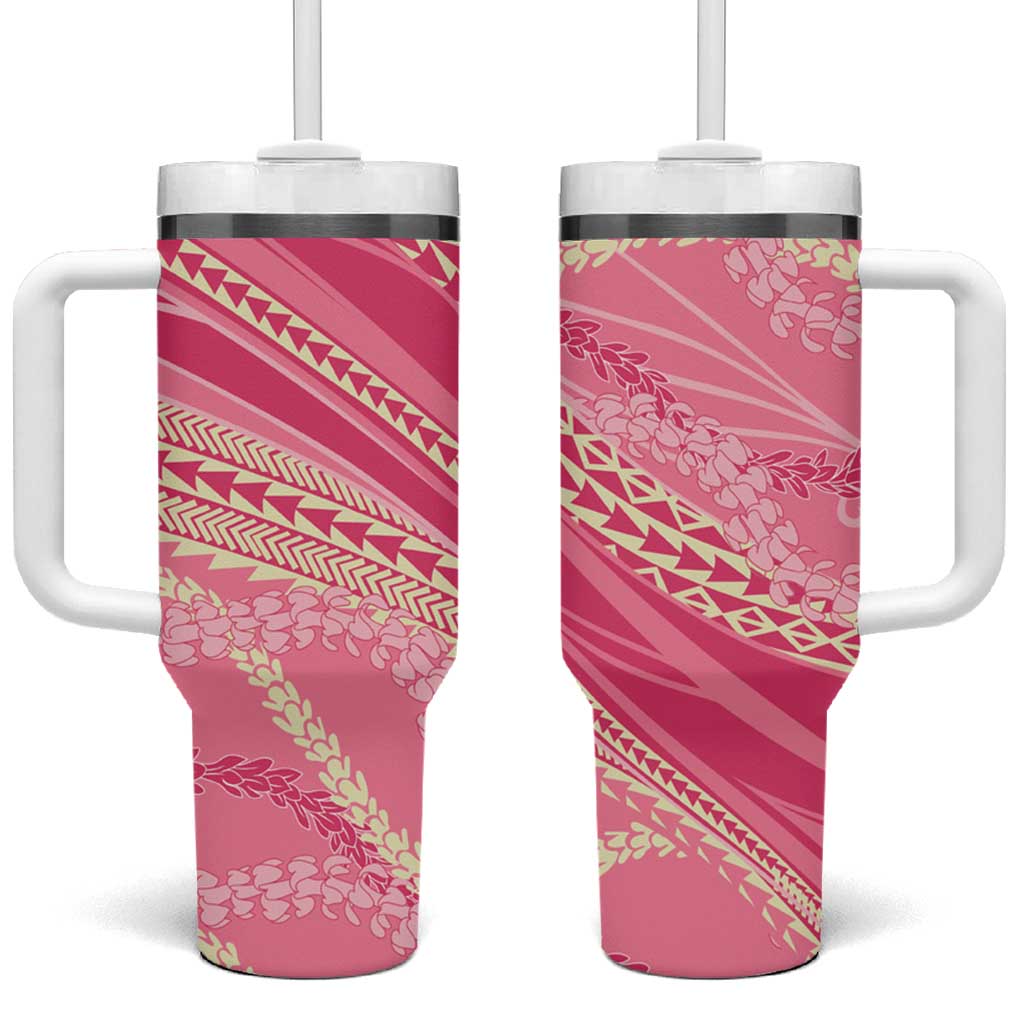 Polynesian Puakeniken Pikake Twisted Lei Tumbler With Handle Rose Pink LT7 One Size: 40 oz Rose Pink - Polynesian Pride