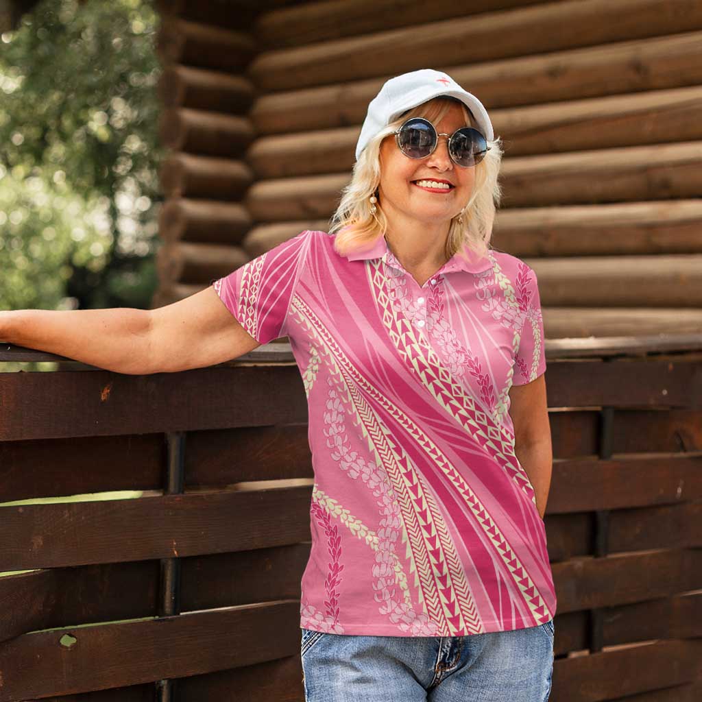 Polynesian Puakeniken Pikake Twisted Lei Women Polo Shirt Rose Pink - Polynesian Pride
