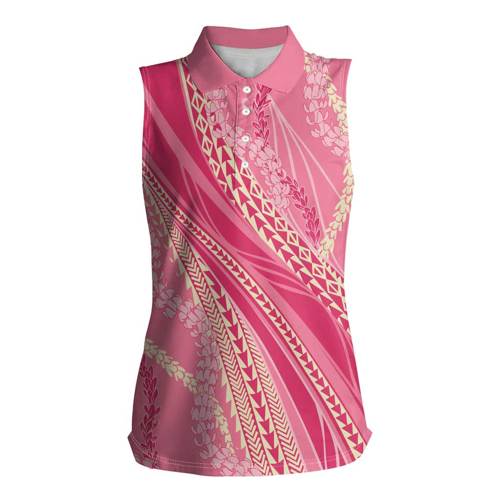 Polynesian Puakeniken Pikake Twisted Lei Women Sleeveless Polo Shirt Rose Pink LT7 Female Rose Pink - Polynesian Pride