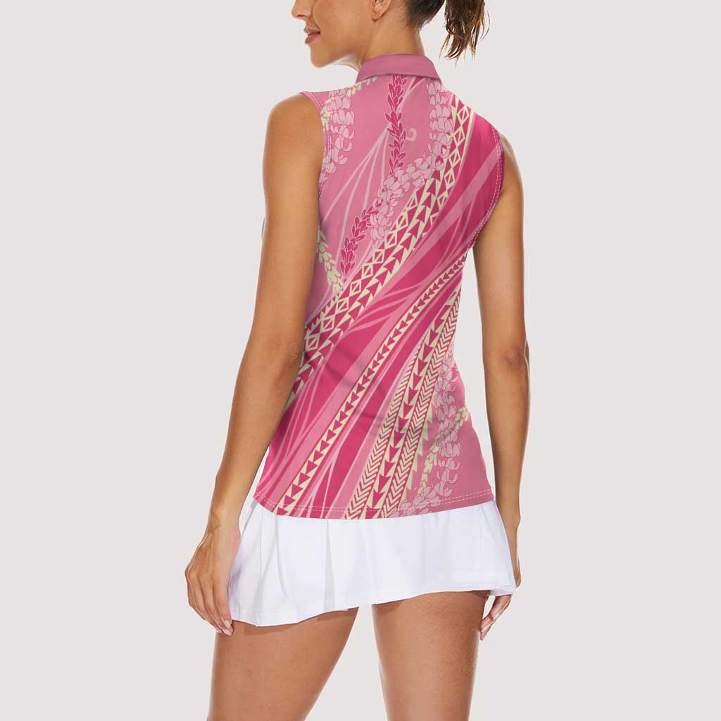 Polynesian Puakeniken Pikake Twisted Lei Women Sleeveless Polo Shirt Rose Pink LT7 - Polynesian Pride