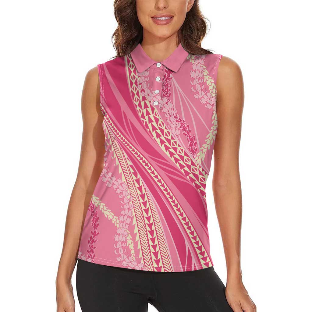 Polynesian Puakeniken Pikake Twisted Lei Women Sleeveless Polo Shirt Rose Pink LT7 - Polynesian Pride