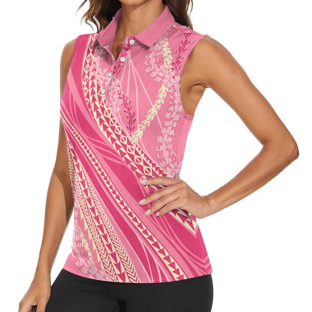 Polynesian Puakeniken Pikake Twisted Lei Women Sleeveless Polo Shirt Rose Pink LT7 - Polynesian Pride
