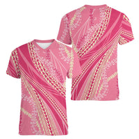 Polynesian Puakeniken Pikake Twisted Lei Women V-Neck T-Shirt Rose Pink LT7 - Polynesian Pride