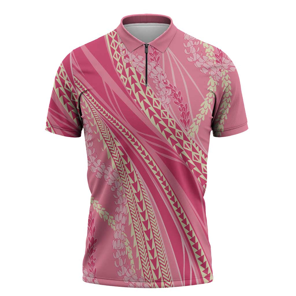Polynesian Puakeniken Pikake Twisted Lei Zipper Polo Shirt Rose Pink - Polynesian Pride