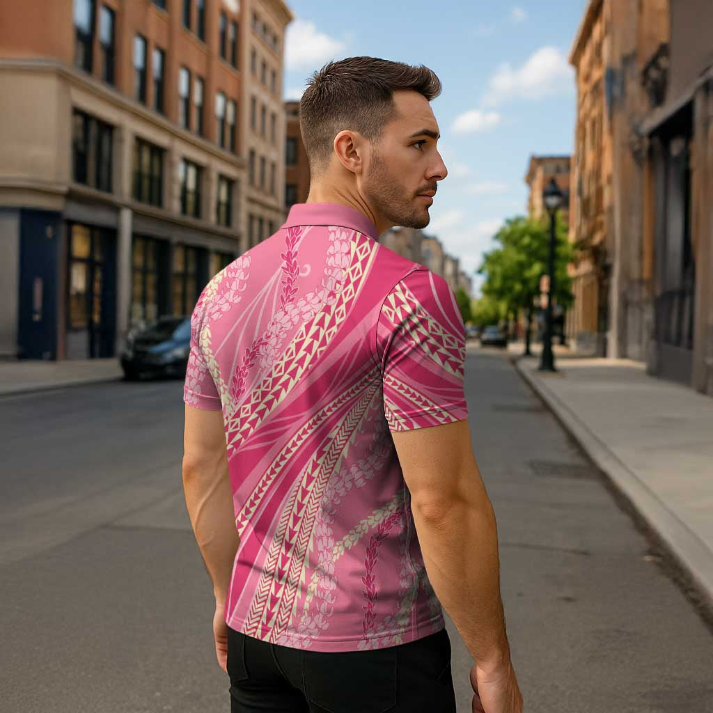 Polynesian Puakeniken Pikake Twisted Lei Zipper Polo Shirt Rose Pink - Polynesian Pride