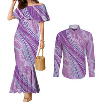 Polynesian Puakeniken Pikake Twisted Lei Couples Matching Mermaid Dress and Long Sleeve Button Shirt Amethys LT7 Amethys - Polynesian Pride