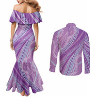 Polynesian Puakeniken Pikake Twisted Lei Couples Matching Mermaid Dress and Long Sleeve Button Shirt Amethys LT7 - Polynesian Pride