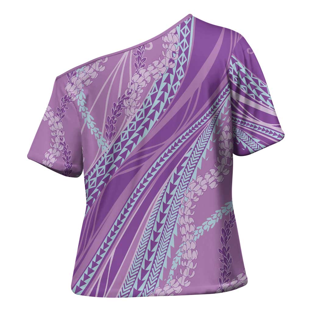 Polynesian Puakeniken Pikake Twisted Lei Cross Shoulder Shirt Amethys - Polynesian Pride