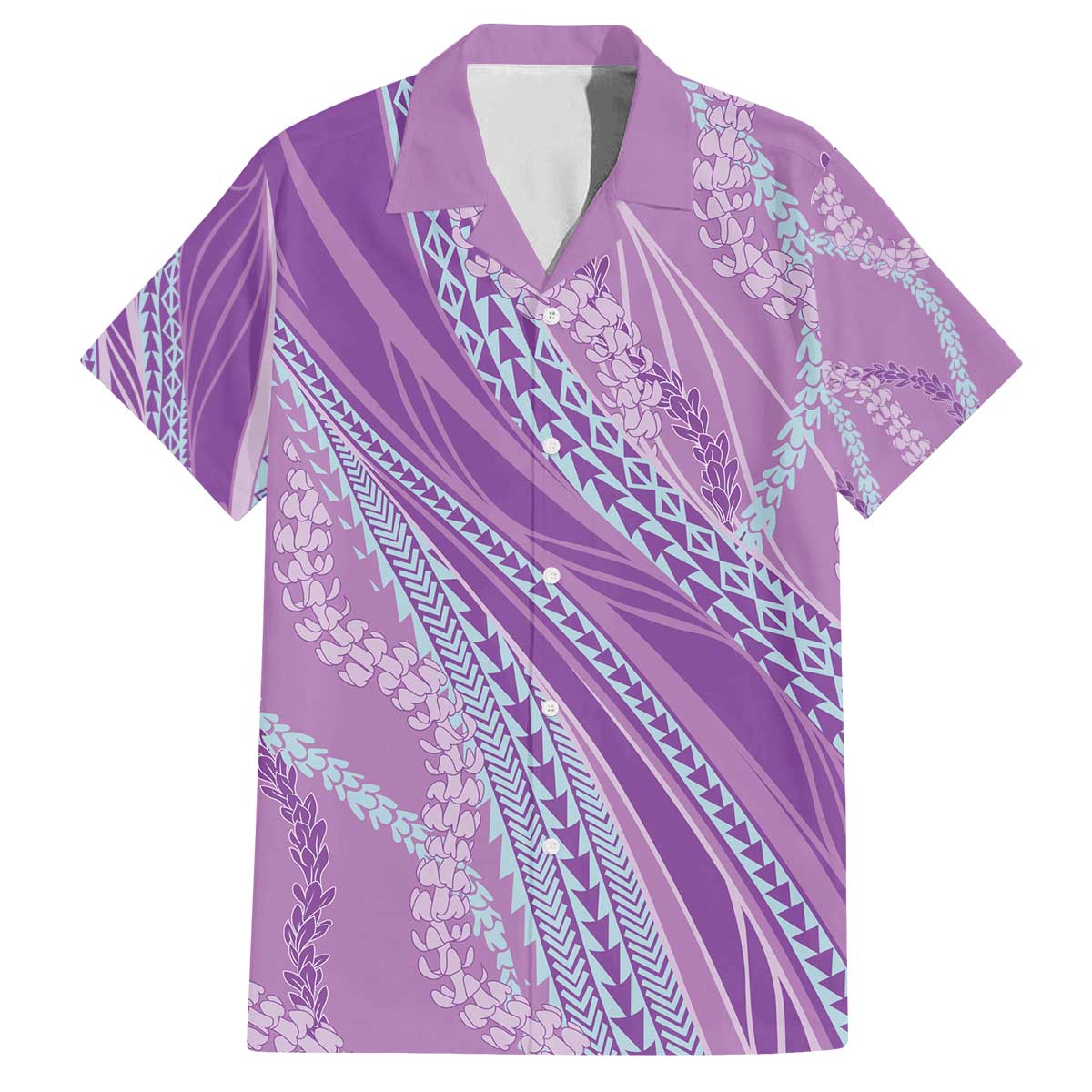 Polynesian Puakeniken Pikake Twisted Lei Family Matching Off The Shoulder Long Sleeve Dress and Hawaiian Shirt Amethys - Polynesian Pride