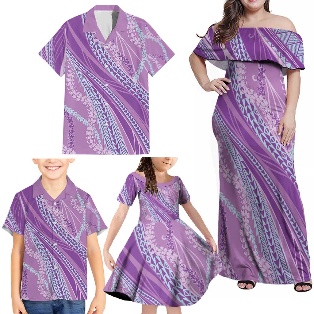 Polynesian Puakeniken Pikake Twisted Lei Family Matching Off Shoulder Maxi Dress and Hawaiian Shirt Amethys - Polynesian Pride