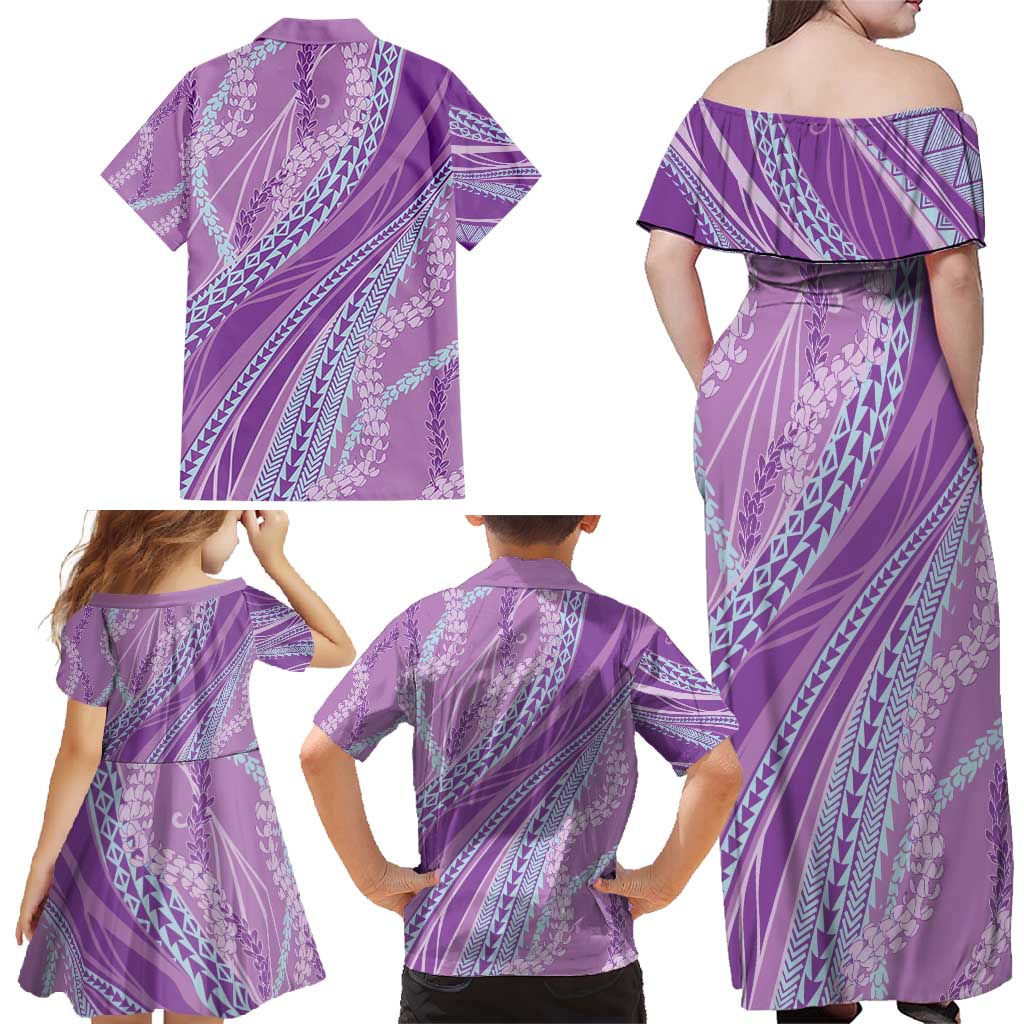 Polynesian Puakeniken Pikake Twisted Lei Family Matching Off Shoulder Maxi Dress and Hawaiian Shirt Amethys - Polynesian Pride