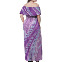 Polynesian Puakeniken Pikake Twisted Lei Family Matching Off Shoulder Maxi Dress and Hawaiian Shirt Amethys - Polynesian Pride
