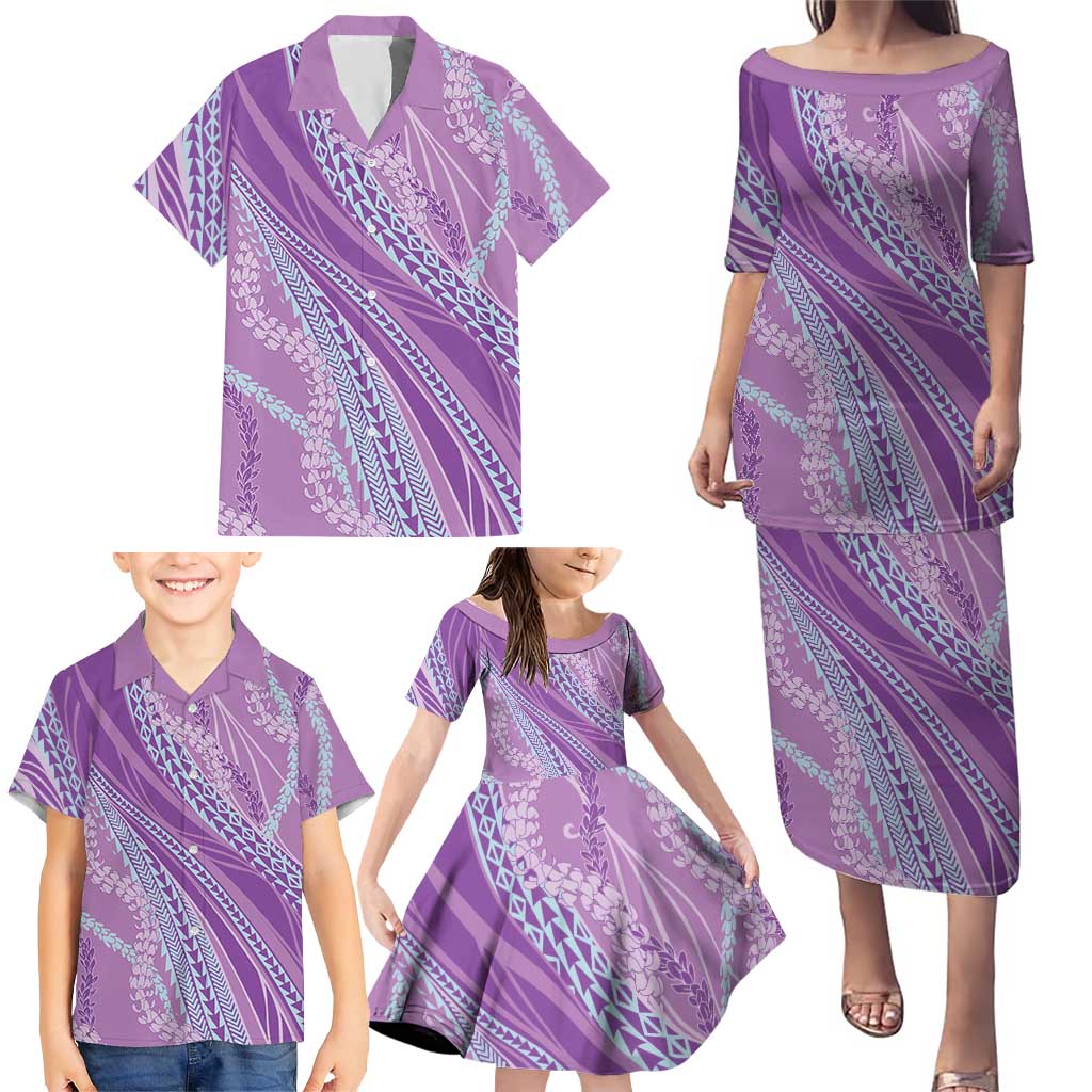 Polynesian Puakeniken Pikake Twisted Lei Family Matching Puletasi and Hawaiian Shirt Amethys LT7 - Polynesian Pride