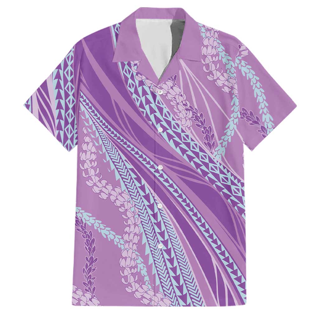 Polynesian Puakeniken Pikake Twisted Lei Family Matching Puletasi and Hawaiian Shirt Amethys LT7 Dad's Shirt - Short Sleeve Amethys - Polynesian Pride