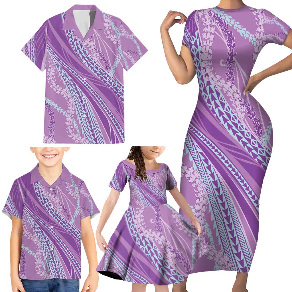 Polynesian Puakeniken Pikake Twisted Lei Family Matching Short Sleeve Bodycon Dress and Hawaiian Shirt Amethys - Polynesian Pride