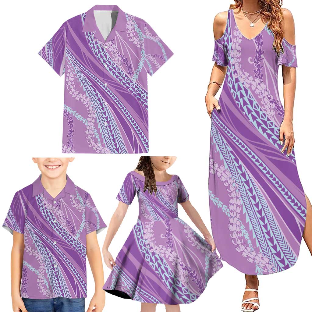 Polynesian Puakeniken Pikake Twisted Lei Family Matching Summer Maxi Dress and Hawaiian Shirt Amethys - Polynesian Pride