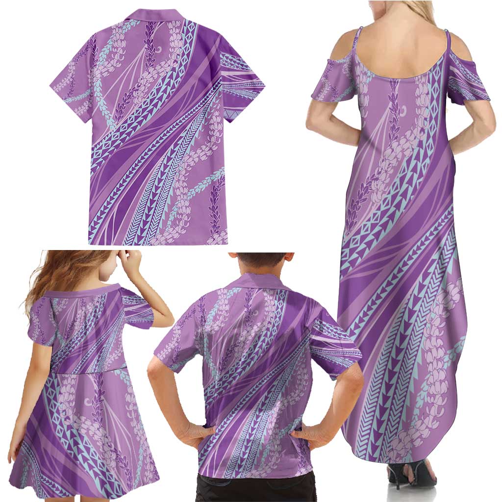 Polynesian Puakeniken Pikake Twisted Lei Family Matching Summer Maxi Dress and Hawaiian Shirt Amethys - Polynesian Pride
