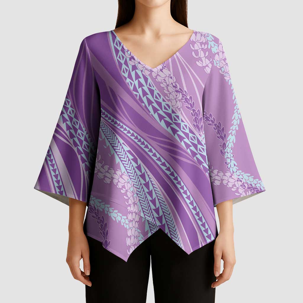 Polynesian Puakeniken Pikake Twisted Lei Kimono Sleeve Blouse Amethys - Polynesian Pride