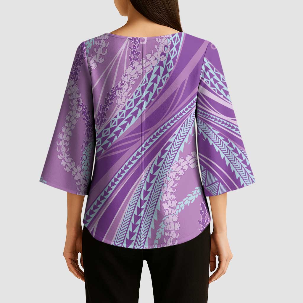 Polynesian Puakeniken Pikake Twisted Lei Kimono Sleeve Blouse Amethys - Polynesian Pride