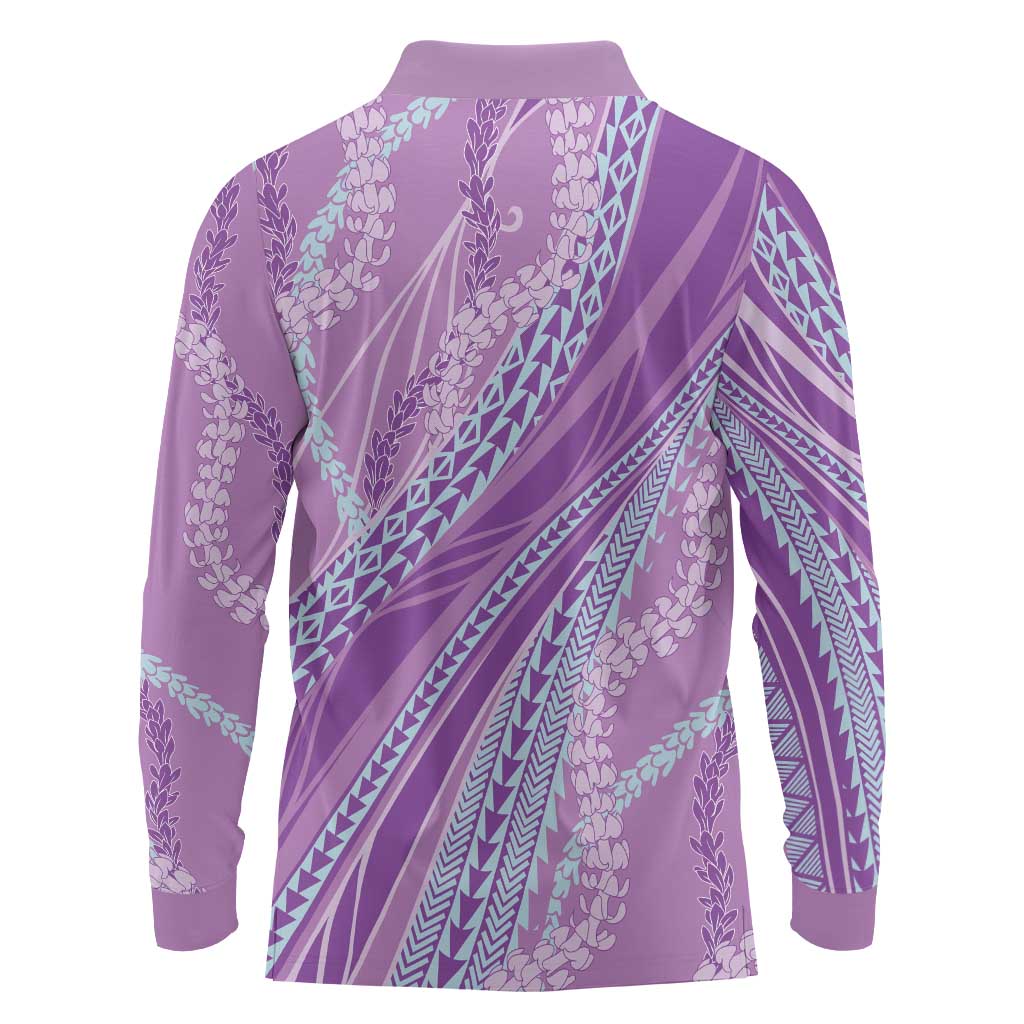 Polynesian Puakeniken Pikake Twisted Lei Long Sleeve Polo Shirt Amethys - Polynesian Pride