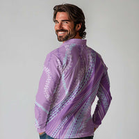 Polynesian Puakeniken Pikake Twisted Lei Long Sleeve Polo Shirt Amethys - Polynesian Pride