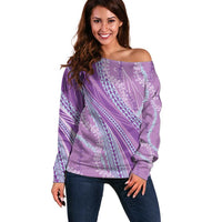 Polynesian Puakeniken Pikake Twisted Lei Off Shoulder Sweater Amethys - Polynesian Pride