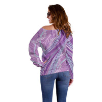 Polynesian Puakeniken Pikake Twisted Lei Off Shoulder Sweater Amethys - Polynesian Pride