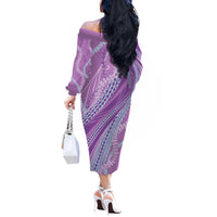 Polynesian Puakeniken Pikake Twisted Lei Off The Shoulder Long Sleeve Dress Amethys - Polynesian Pride