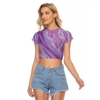 Polynesian Puakeniken Pikake Twisted Lei Raglan Cropped T Shirt Amethys LT7 Female Amethys - Polynesian Pride