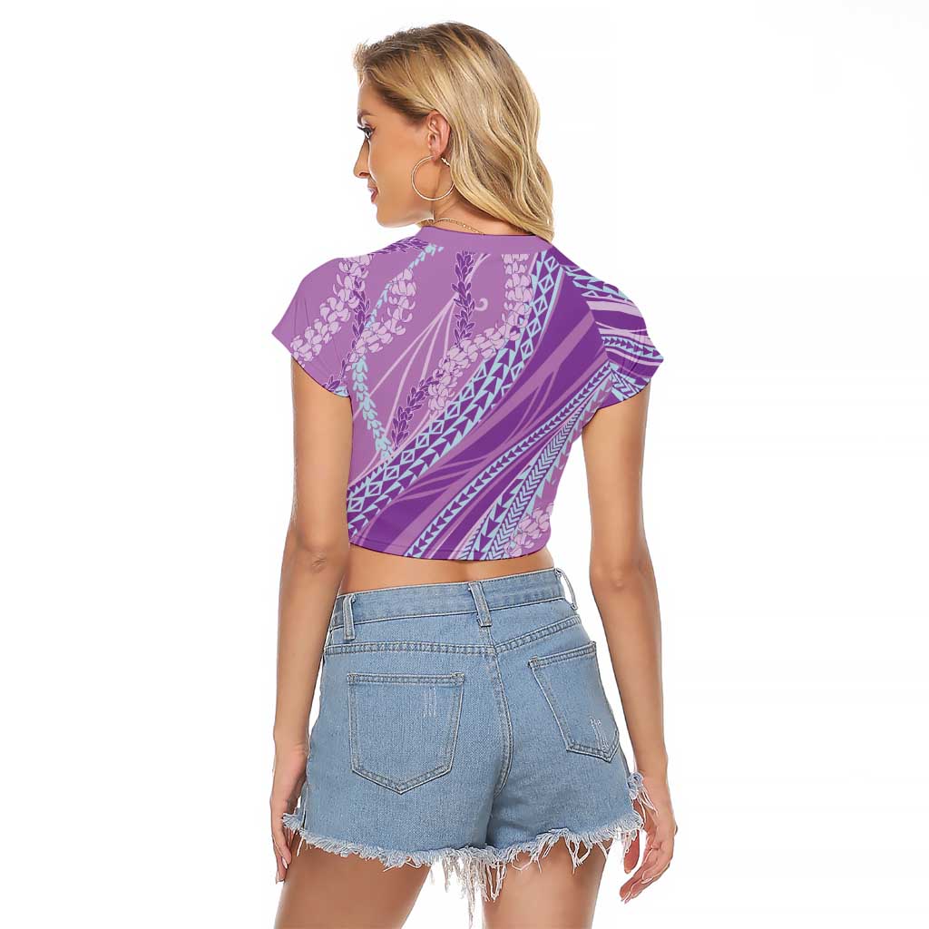 Polynesian Puakeniken Pikake Twisted Lei Raglan Cropped T Shirt Amethys LT7 - Polynesian Pride