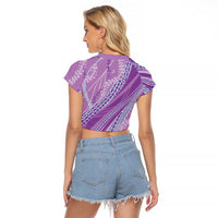 Polynesian Puakeniken Pikake Twisted Lei Raglan Cropped T Shirt Amethys LT7 - Polynesian Pride