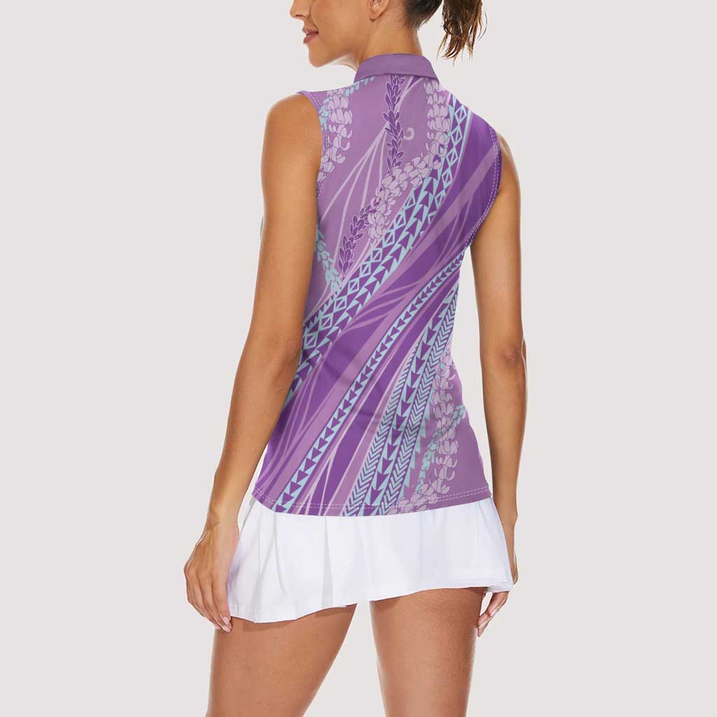 Polynesian Puakeniken Pikake Twisted Lei Women Sleeveless Polo Shirt Amethys - Polynesian Pride