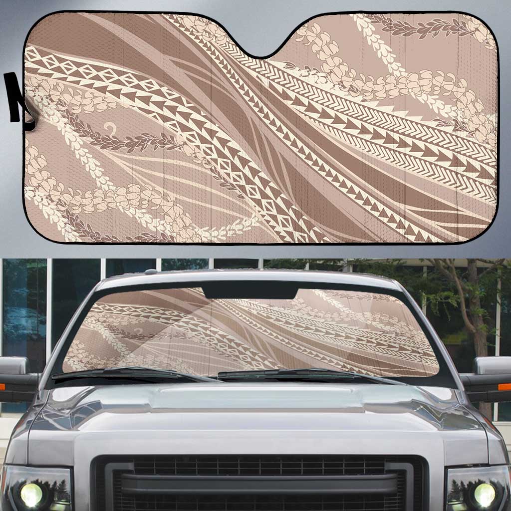 Polynesian Puakeniken Pikake Twisted Lei Auto Sun Shade Beige LT7 Beige - Polynesian Pride