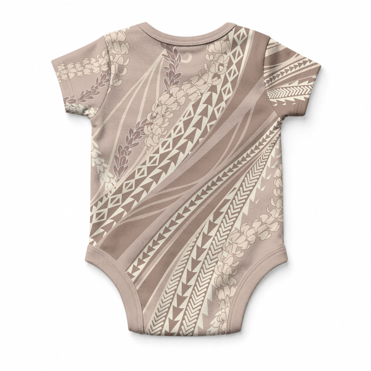 Polynesian Puakeniken Pikake Twisted Lei Baby Onesie Beige