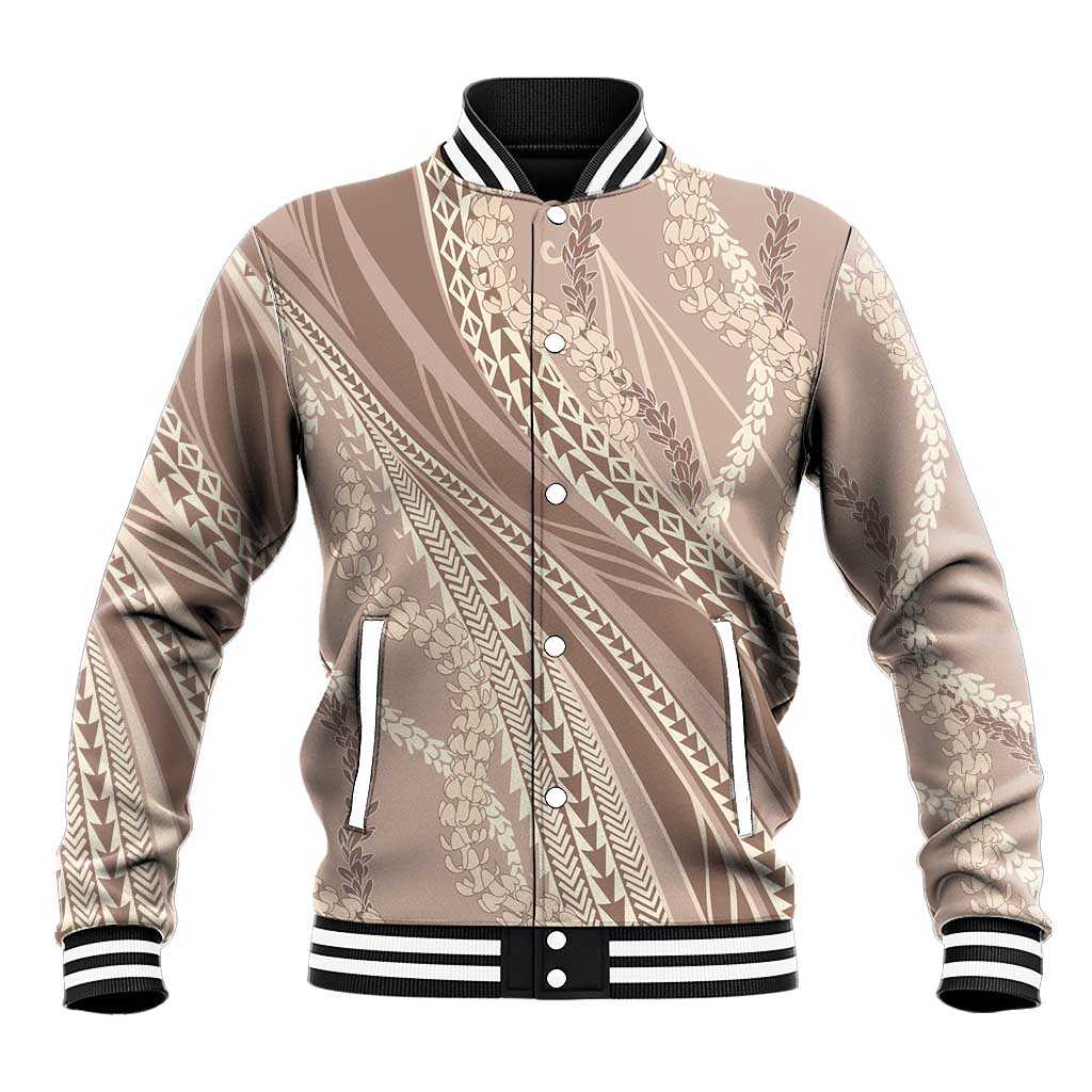 Polynesian Puakeniken Pikake Twisted Lei Baseball Jacket Beige LT7 Unisex Beige - Polynesian Pride