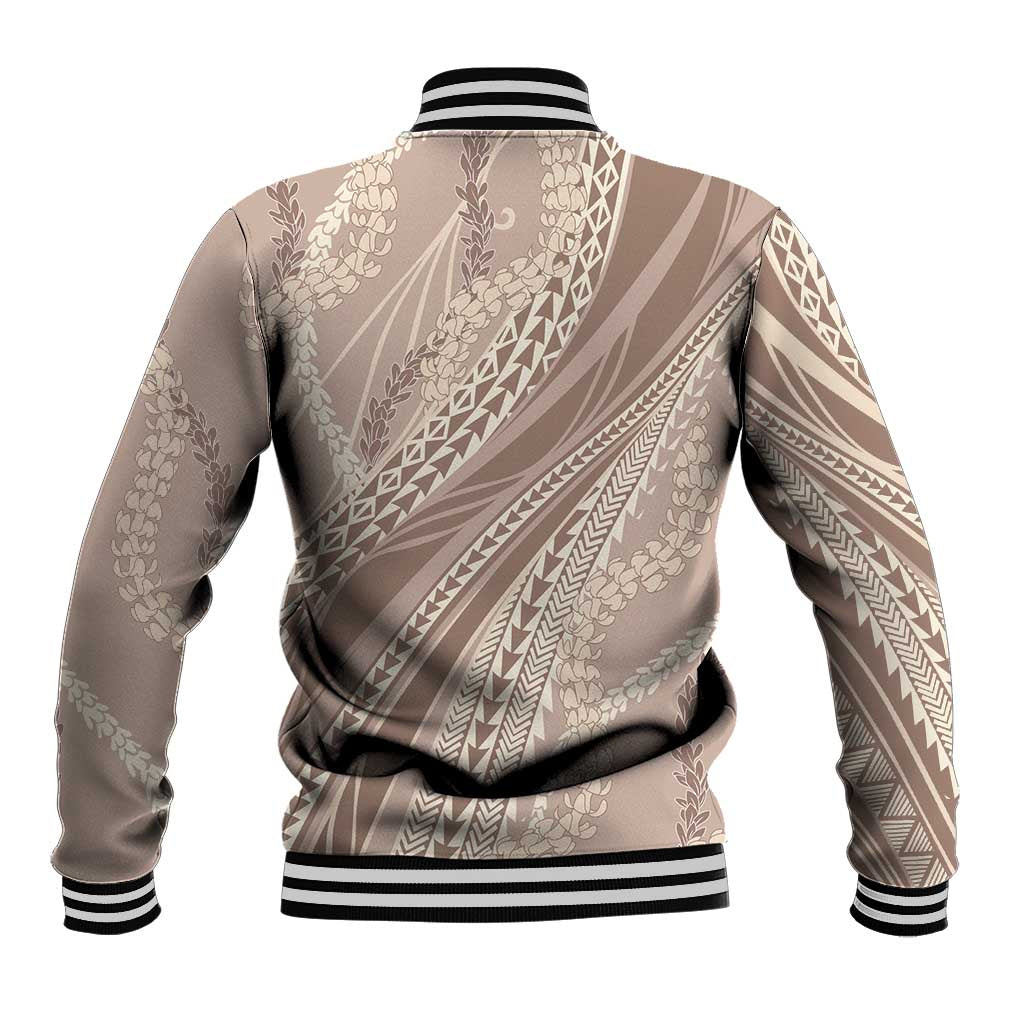 Polynesian Puakeniken Pikake Twisted Lei Baseball Jacket Beige LT7 - Polynesian Pride