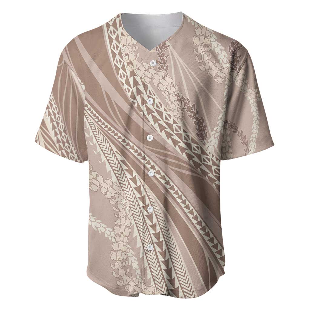 Polynesian Puakeniken Pikake Twisted Lei Baseball Jersey Beige - Polynesian Pride