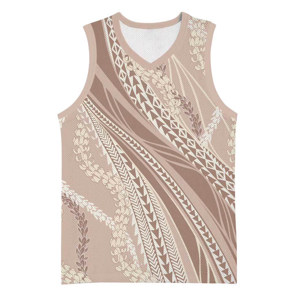 Polynesian Puakeniken Pikake Twisted Lei Basketball Jersey Beige - Polynesian Pride