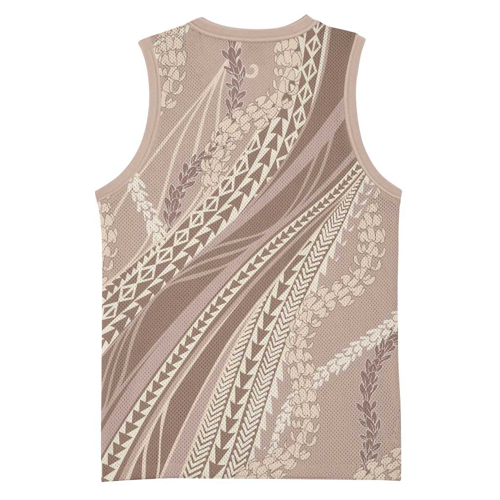 Polynesian Puakeniken Pikake Twisted Lei Basketball Jersey Beige - Polynesian Pride