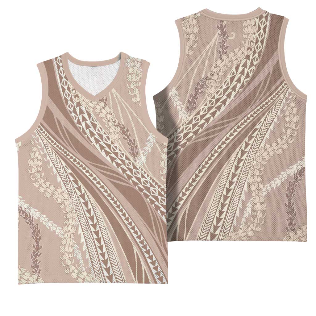 Polynesian Puakeniken Pikake Twisted Lei Basketball Jersey Beige - Polynesian Pride