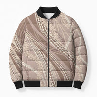 Polynesian Puakeniken Pikake Twisted Lei Bomber Puffer Jacket Beige LT7 Unisex Beige - Polynesian Pride
