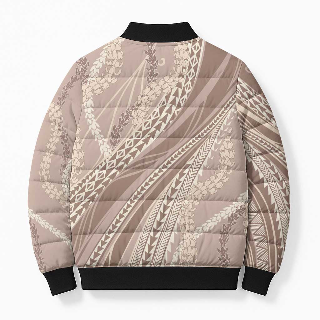 Polynesian Puakeniken Pikake Twisted Lei Bomber Puffer Jacket Beige LT7 - Polynesian Pride