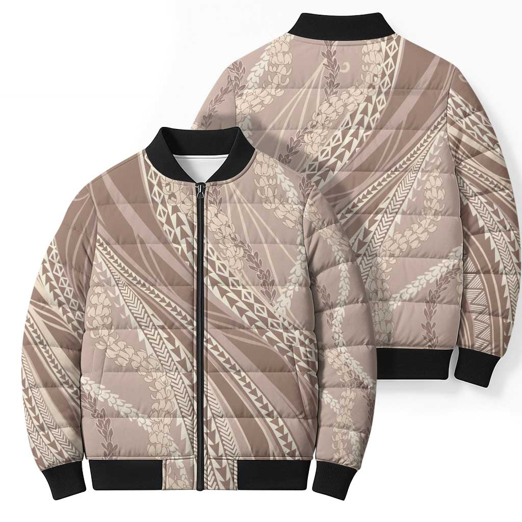 Polynesian Puakeniken Pikake Twisted Lei Bomber Puffer Jacket Beige LT7 - Polynesian Pride