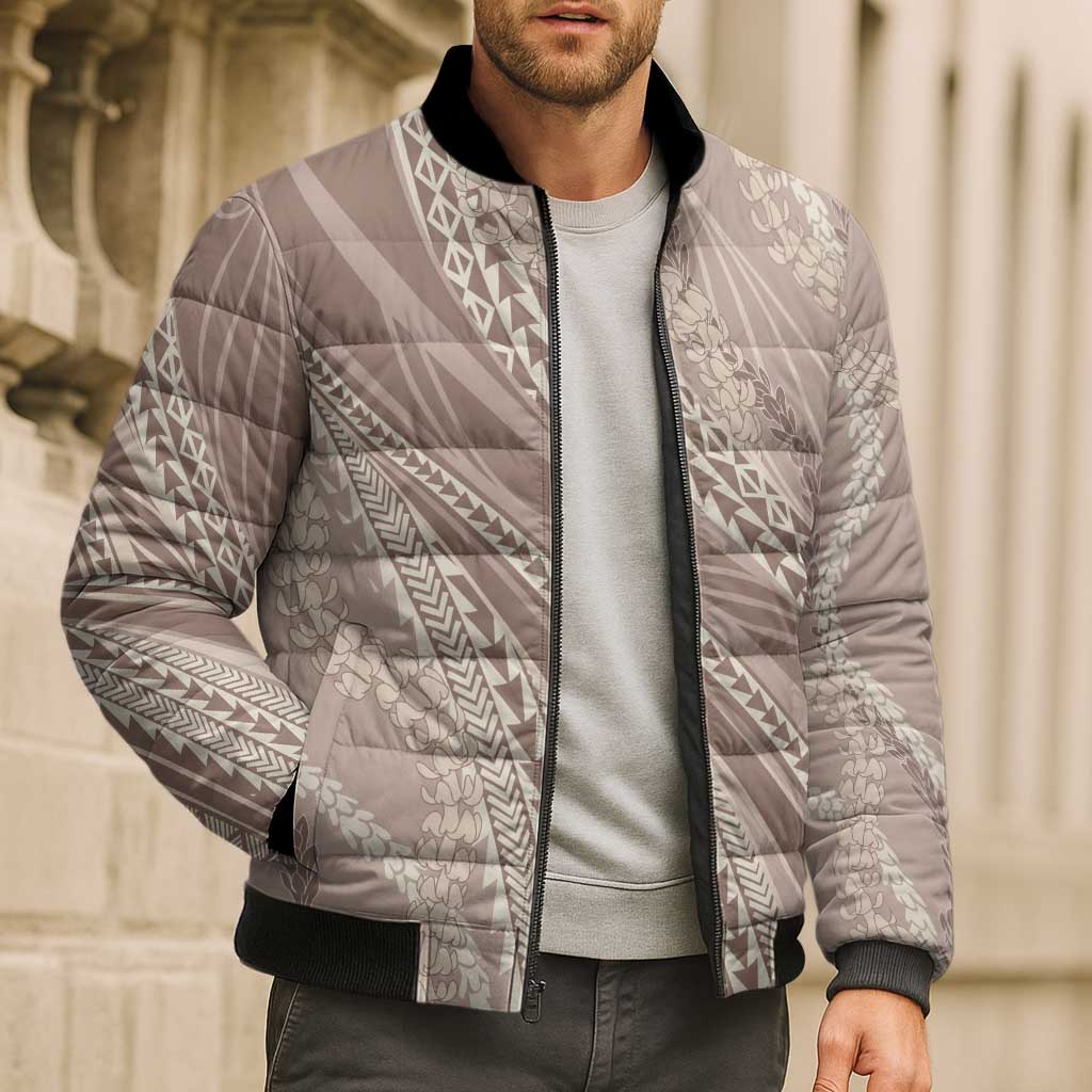 Polynesian Puakeniken Pikake Twisted Lei Bomber Puffer Jacket Beige LT7 - Polynesian Pride